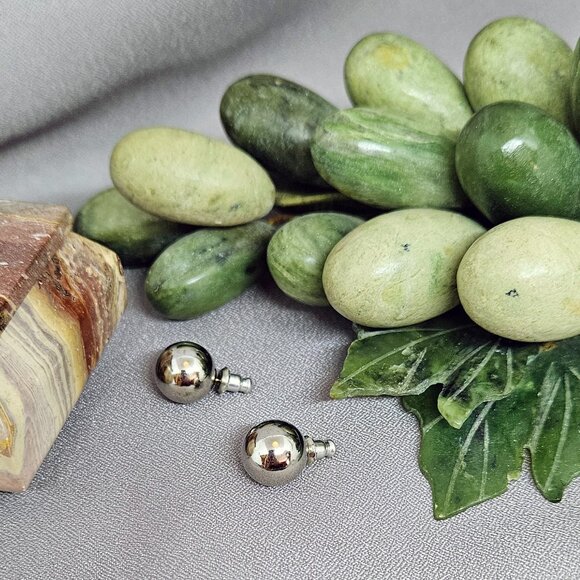 Medium Ball Silver Plate Earrings on Posts, Gently Used Vintage (90s) - ½" Round - Picture 1 of 6